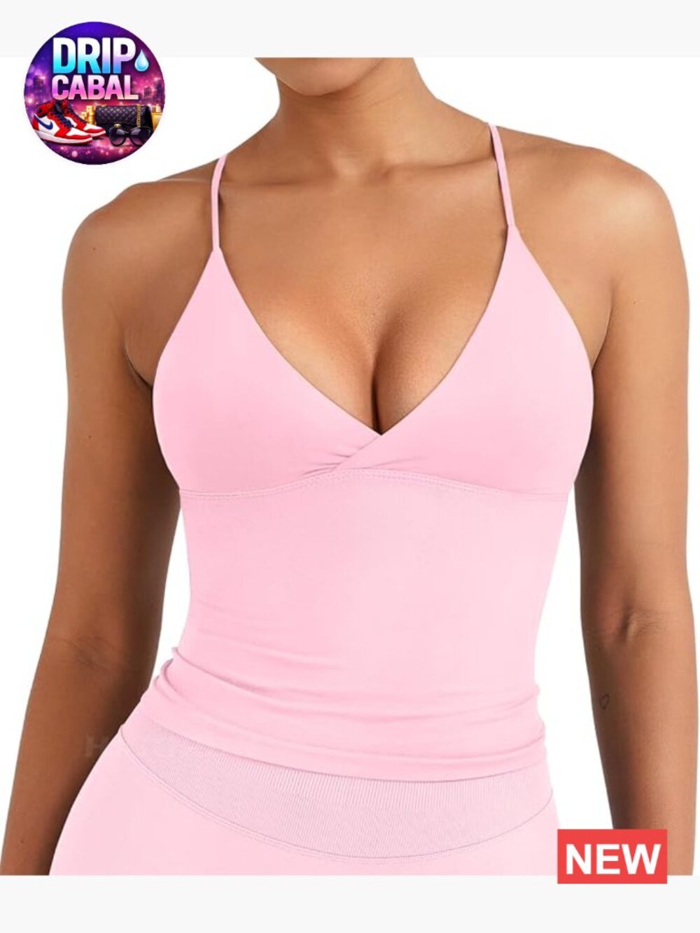 V Neck Tank Top with Built in Bra Longline Camisole Workout Top
